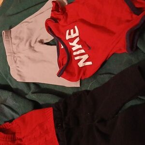 1 v-neck sweat vest,blue &red pants,black pants with elastic, gray pants & 1